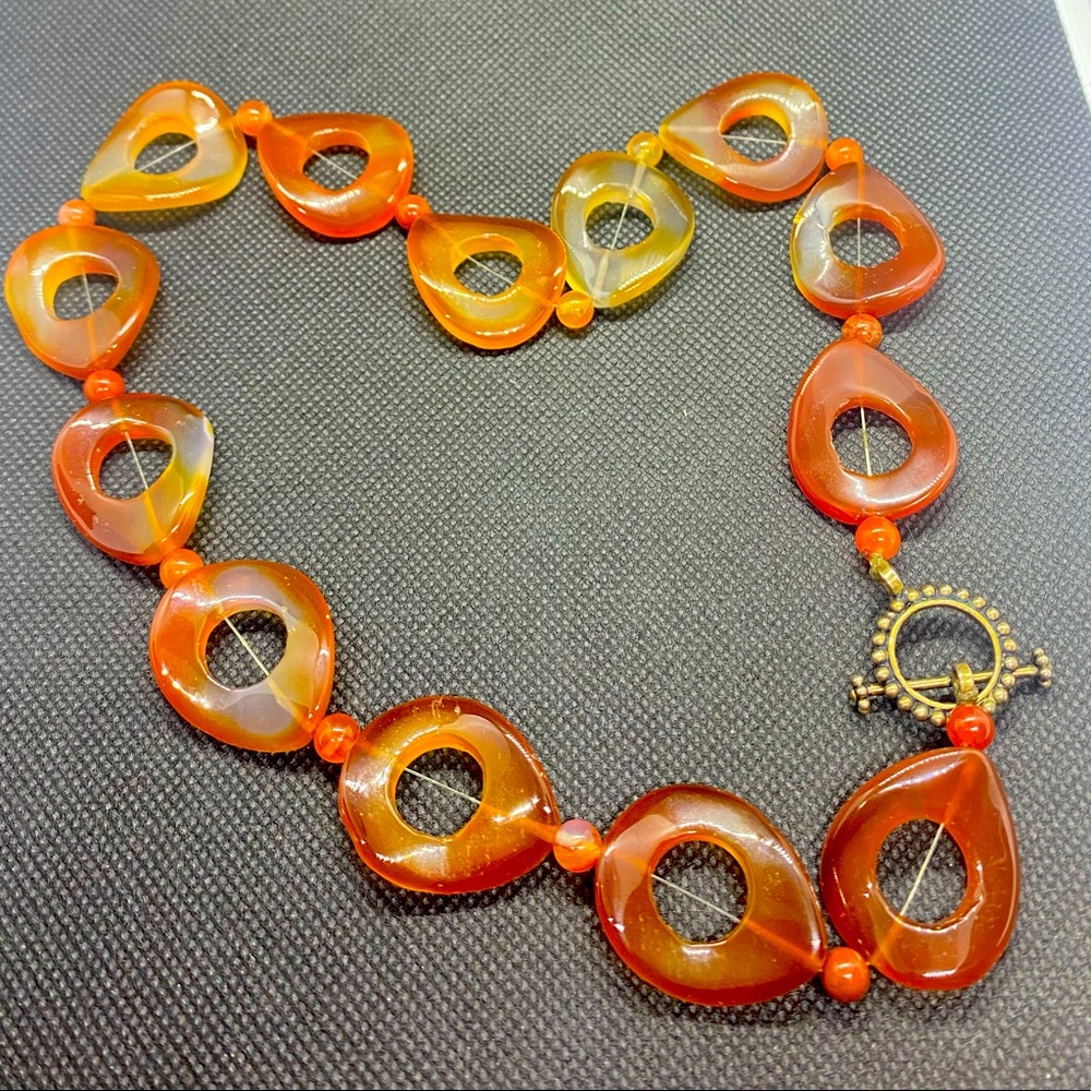Tans & Brown Glass Bead Necklace w/Toggle Closure